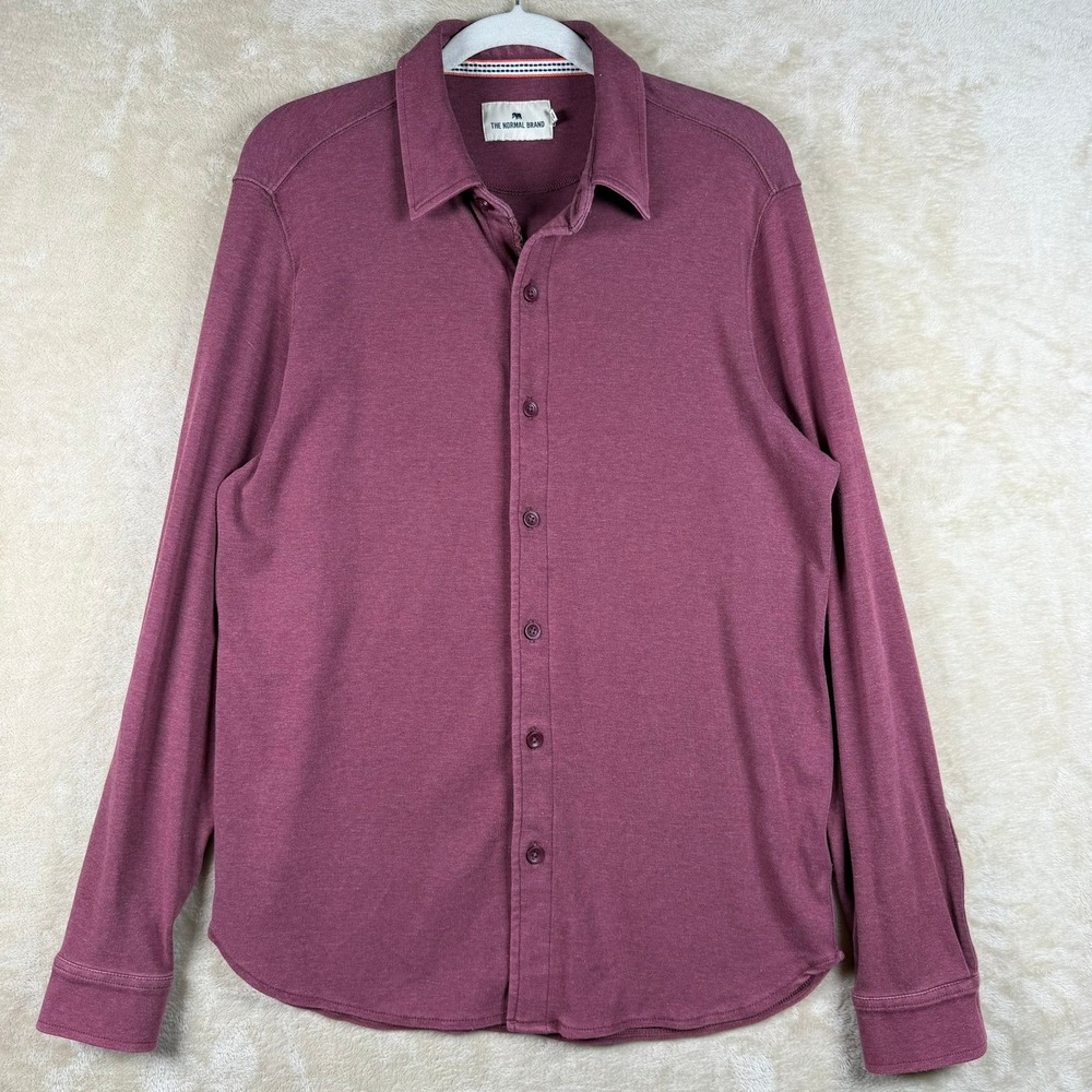 The Normal Brand Shirt Mens Medium Burgundy Long Sleeve Button Down Stretch Knit